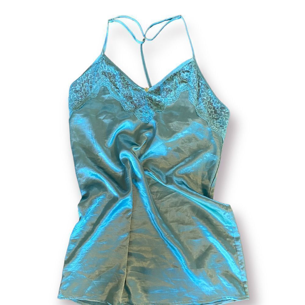 Teal Satin & Lace Busted Chemise by Cosy Rosy